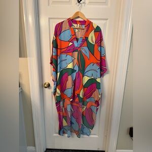 Tyche Women’s Tropical Paradise Notched swim Caftan Dress In Orange Pink Small